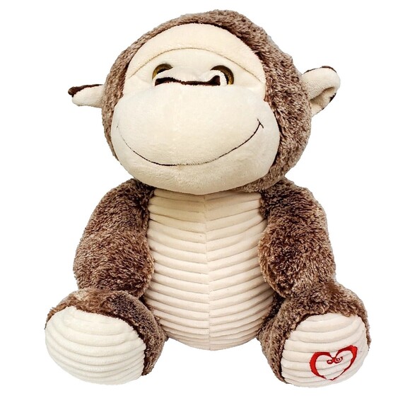 Kellytoy Brown Plush Monkey 14" Stuffed Animal Heart Logo Foot Soft Toy Gift - Picture 1 of 11